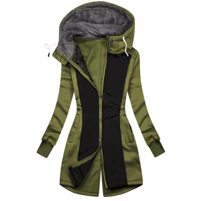 Winter Zipper Fashion Stitching Long Sleeve Fleece Warm Casual Slim Jacket