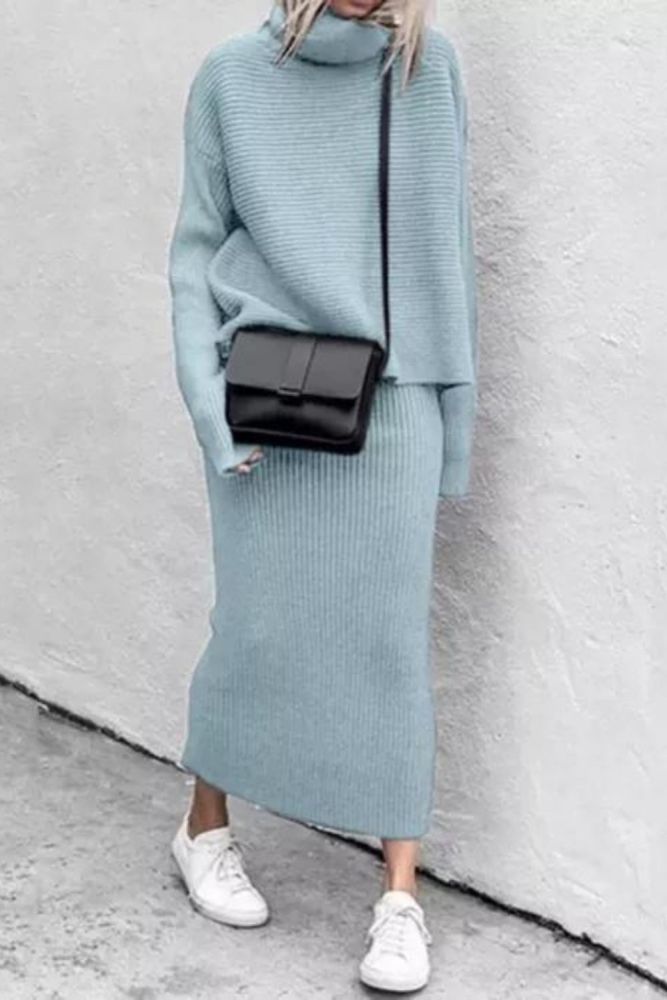 Fashion Loose Turtleneck Casual Knit Top  Two-piece Outfits