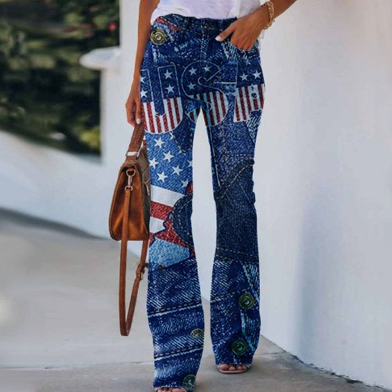 3D Printed Pattern Women's Retro Casual Straight Loose Jeans