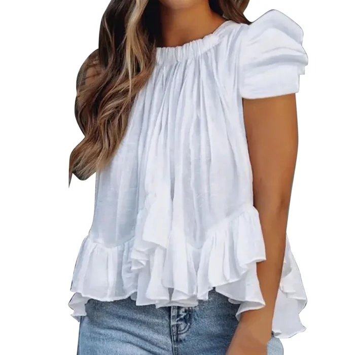 Fashion Solid Color Sexy Ruffle Trail Elegant Loose Casual Tunic Blouses & Shirts