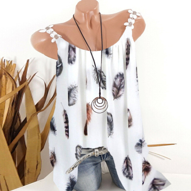 Fashion Print Sleeveless Sexy Loose Shirt