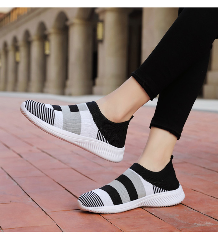 Women's Shoes Fashion Knit Flat Mixed Color Casual Sneakers