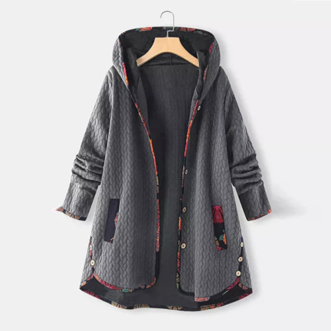 Fashion Solid Color Hooded Loose Printed Long-sleeved Padded Coats