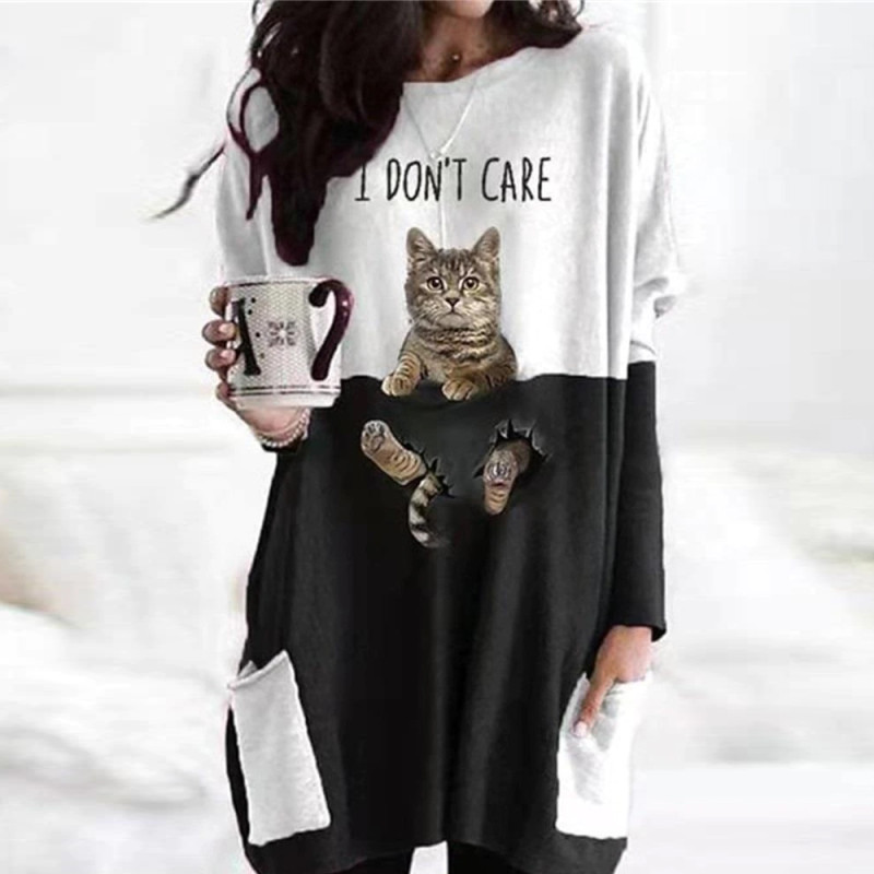 Women's Fashion Loose Long Length Printed Pattern Top Hooded Sweatshirt