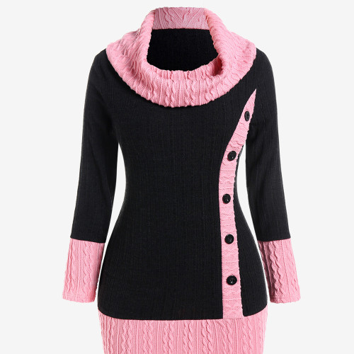 Women's Fashion Shawl Collar Cable Knit Button Sweater Dress