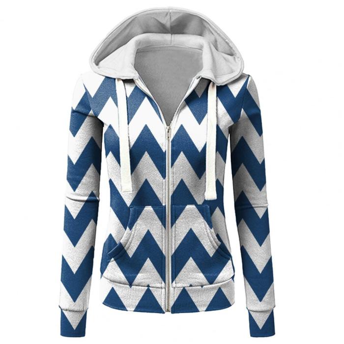 Women's Fashion Drawstring Striped Print Hooded Sweatshirt