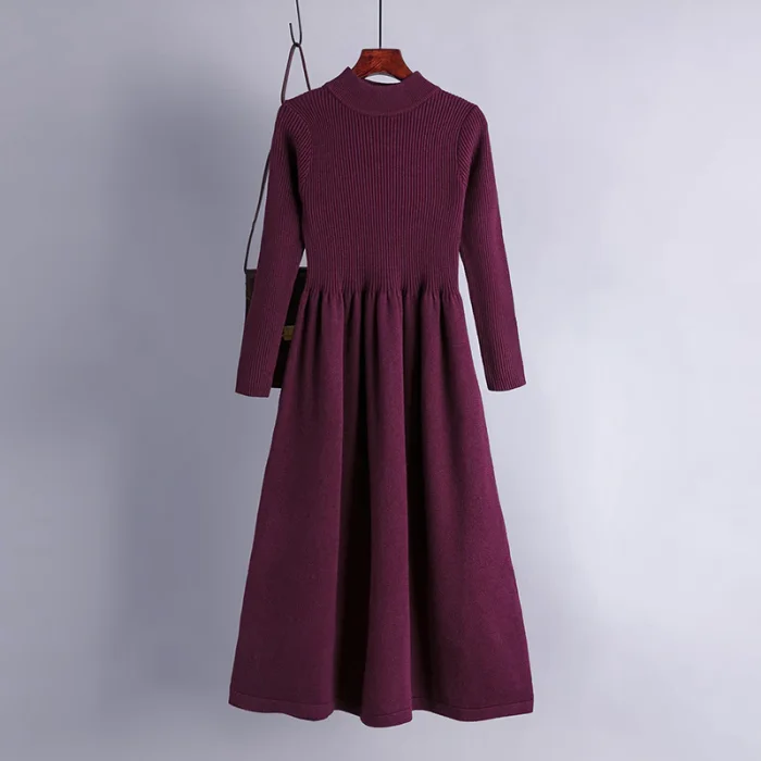 Women's Fashion A-Line Elegant Knit Slim Sexy Solid Color Sweater Dress