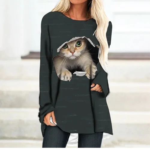 Fashion Tops Elegant Loose Long Sleeves Round Neck Oversized  T-Shirts