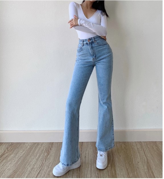 Fashion High Waist Stretch Straight Slim Casual Skinny Flared  Jeans