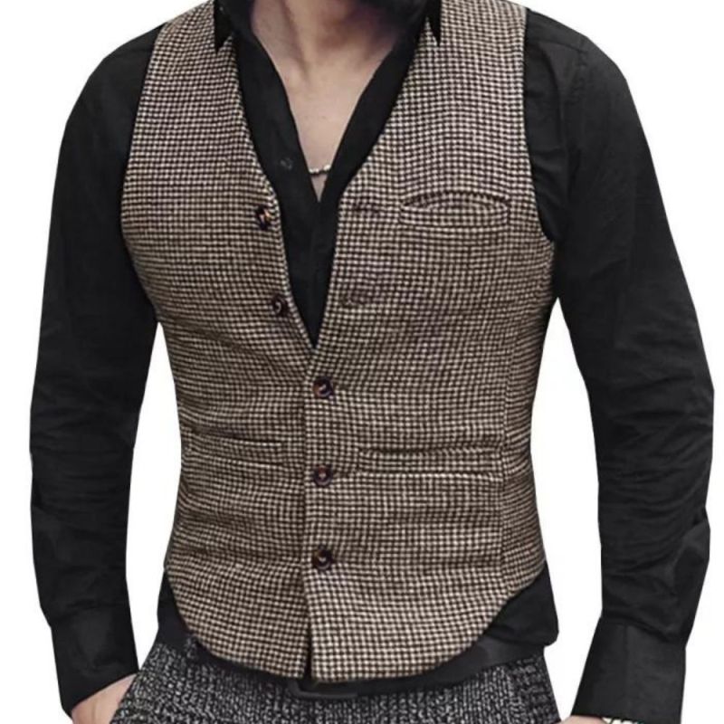 Men's Suit Tweed Punk Casual Slim Business Vest