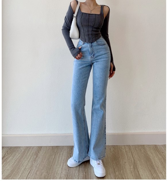 Fashion High Waist Stretch Straight Slim Casual Skinny Flared  Jeans