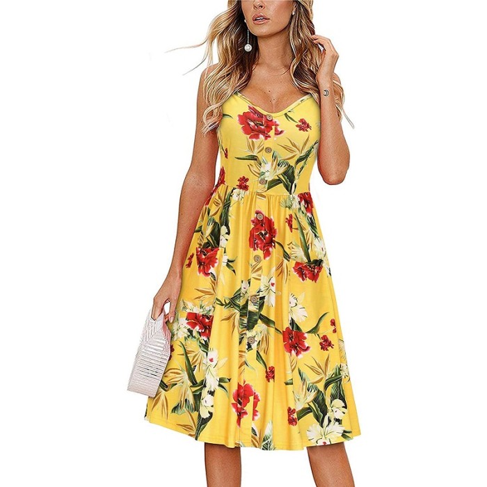 Fashion Sleeveless V Neck Sling Floral Bohemian Slip  Casual Dress