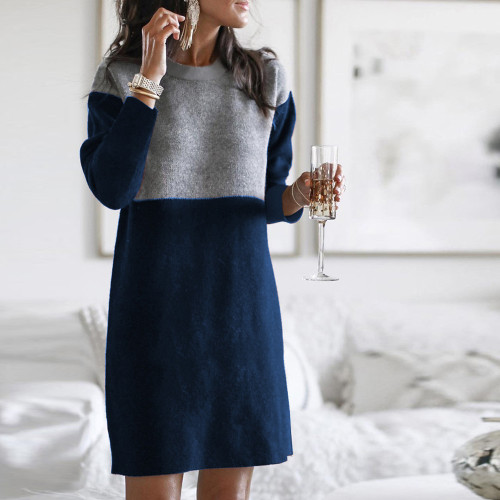 Fashion Long Sleeve O Neck Casual Loose Sweater Dress
