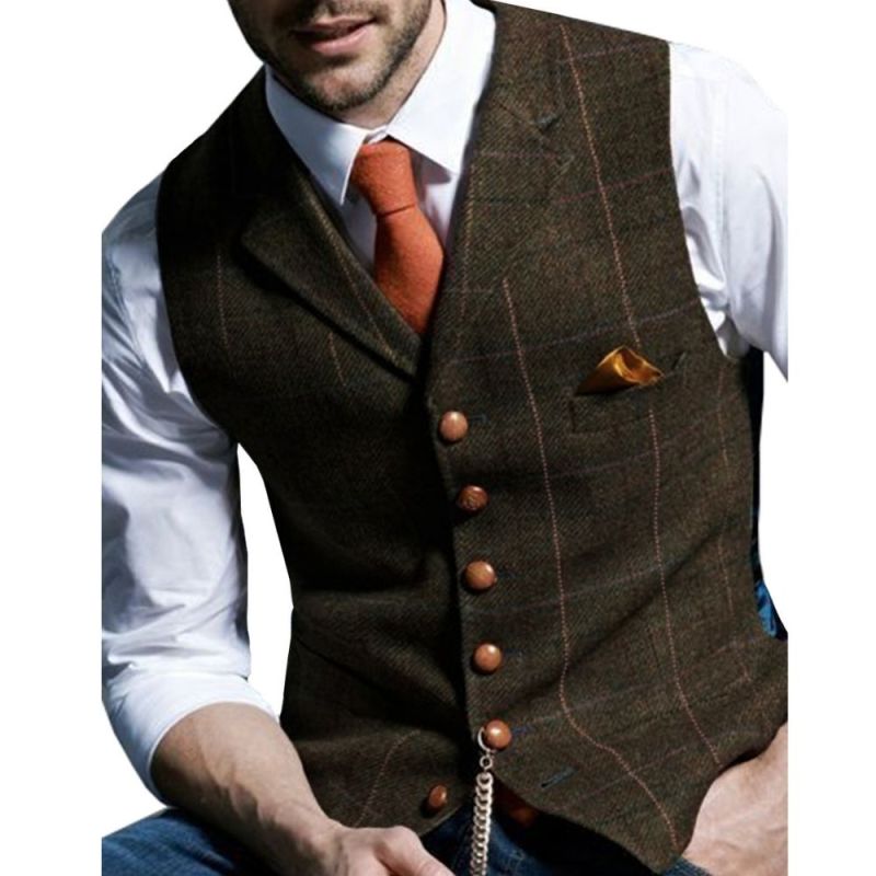 Men's Fashion Tweed Business Wedding Solid Color Vest