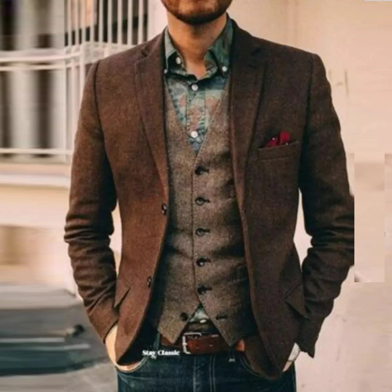 Men's Fashion Solid Color Tweed Wedding Loose Blazer
