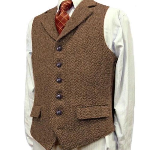 Men's Wool Tweed Slim Fit Casual Gentleman Suit Vest