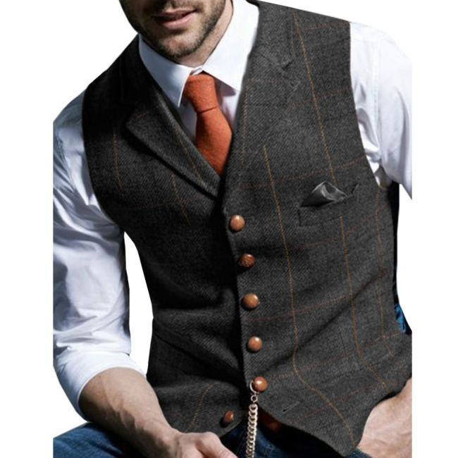 Men's Fashion Tweed Suit Business Striped Vest