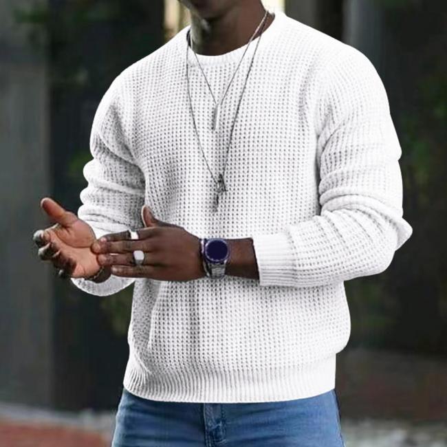 Men's Fashion Long Sleeve Round Neck Solid Color Warm Casual Sweater