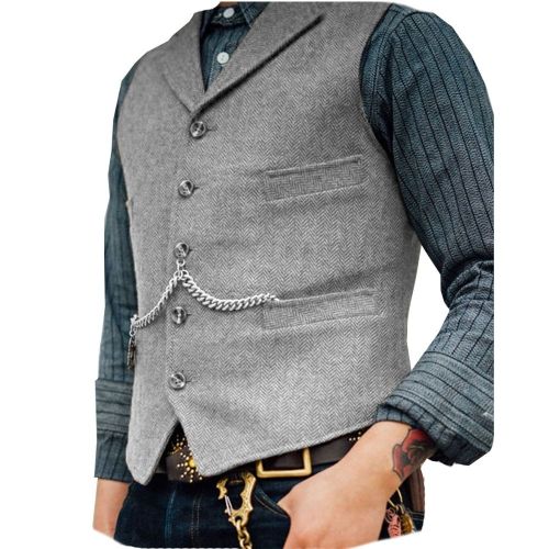 Business Casual Slim Wedding Solid Color Wool Tweed Suit Vest