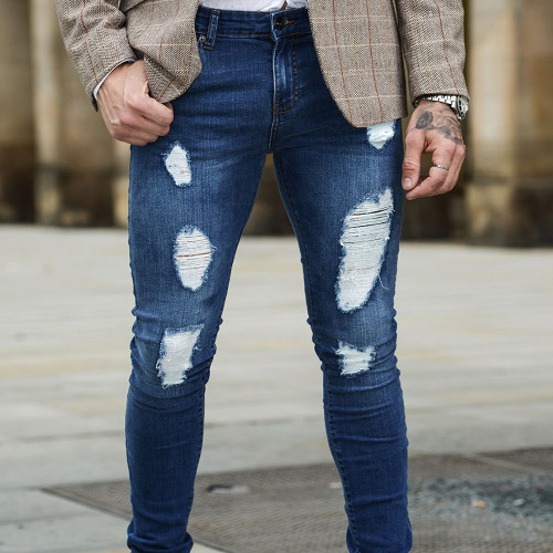 Skinny Men's Casual Fashion Ripped Biker Slim Stretch Jeans