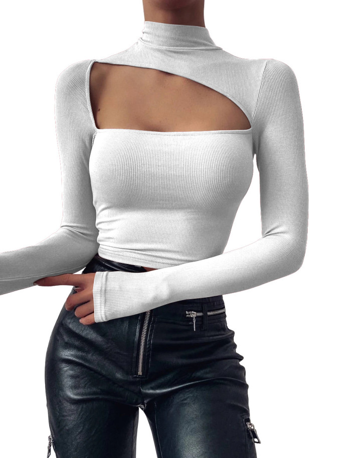 Sexy Hollow Out Turtleneck Long Sleeve Bodysuits