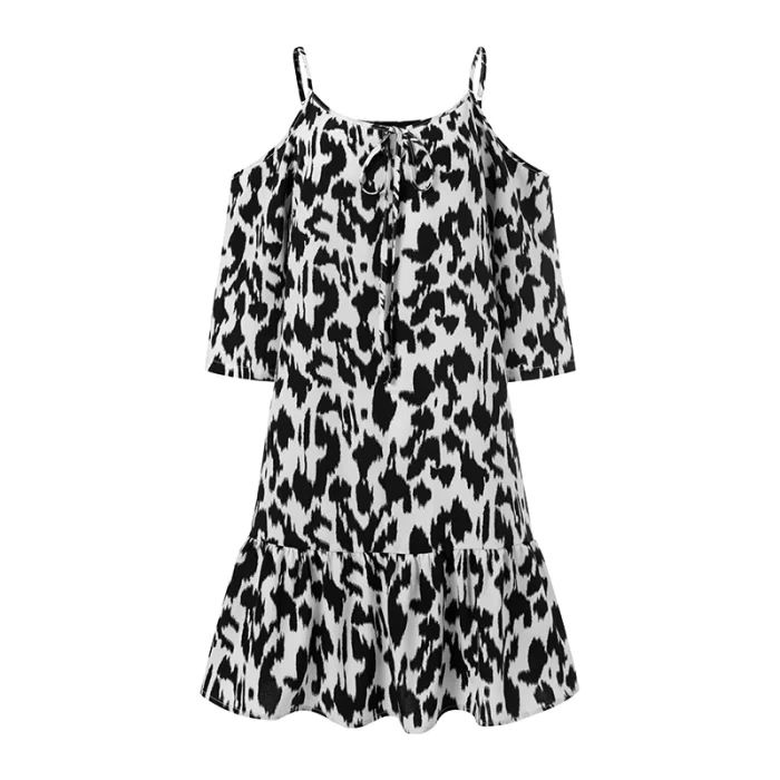 Chic A-Line Off-Shoulder Leopard-Print Bohemian Beach Mini Dress