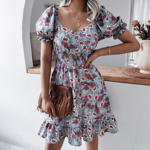 Fashion Loose Retro Ruffle Sexy Floral Party Beach  Mini Dress