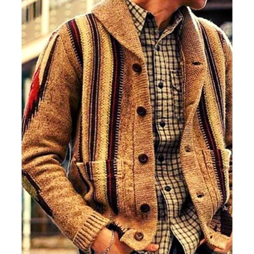 Men's Lapel Pocket Warm Oversized Coat Knitted Casual Sweater Cardigan