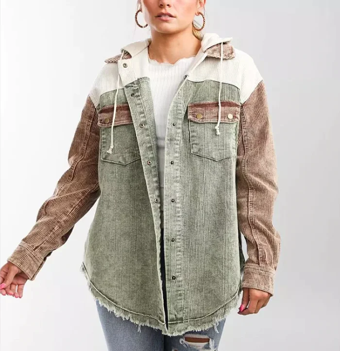 Women's Vintage Stitching Long Sleeve Loose Warm Pocket Casual Jacket