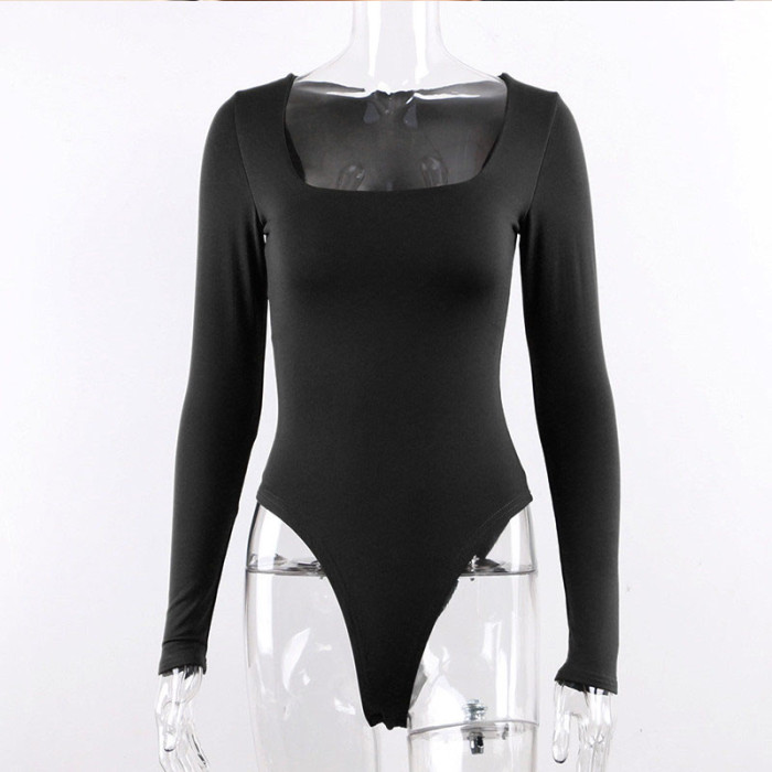 Long Sleeve streetwear Sexy Square Neck Casual Bodysuits