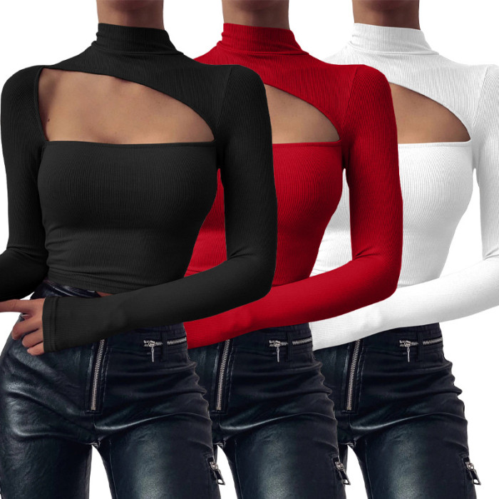 Sexy Hollow Out Turtleneck Long Sleeve Bodysuits