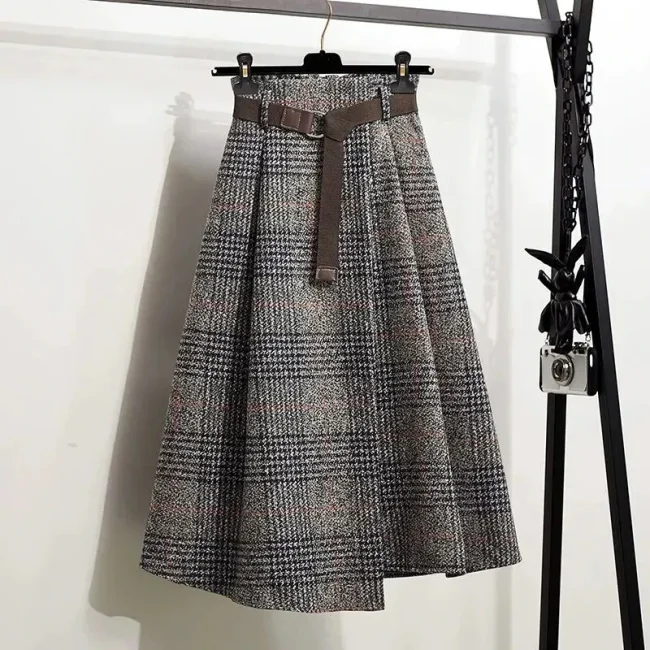 Fashion and Elegant Street Irregular Plaid A-Line Skirt