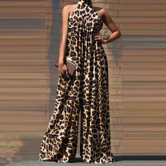 Trendy Leopard Casual Holiday Sexy Party Sleeveless Jumpsuit