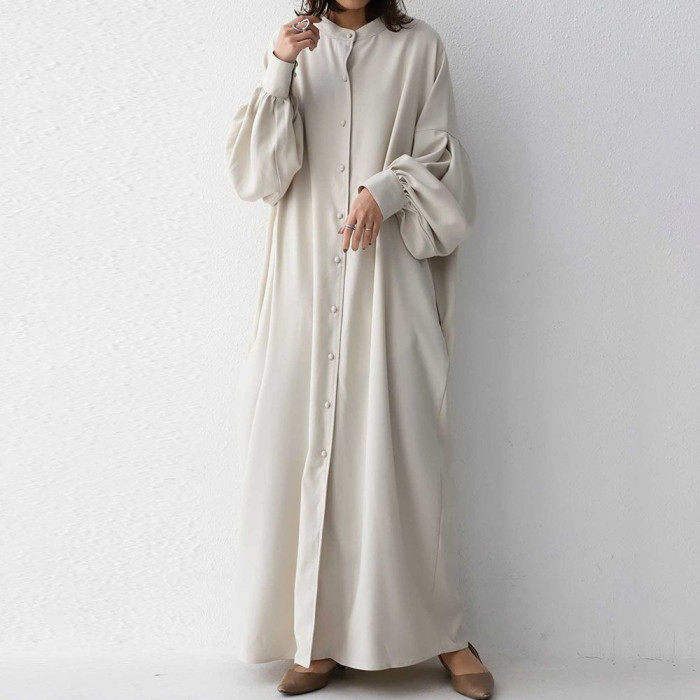 Fashion Solid Color Two Wear Round Neck Loose Casual Long Sleeve  Maxi Dress
