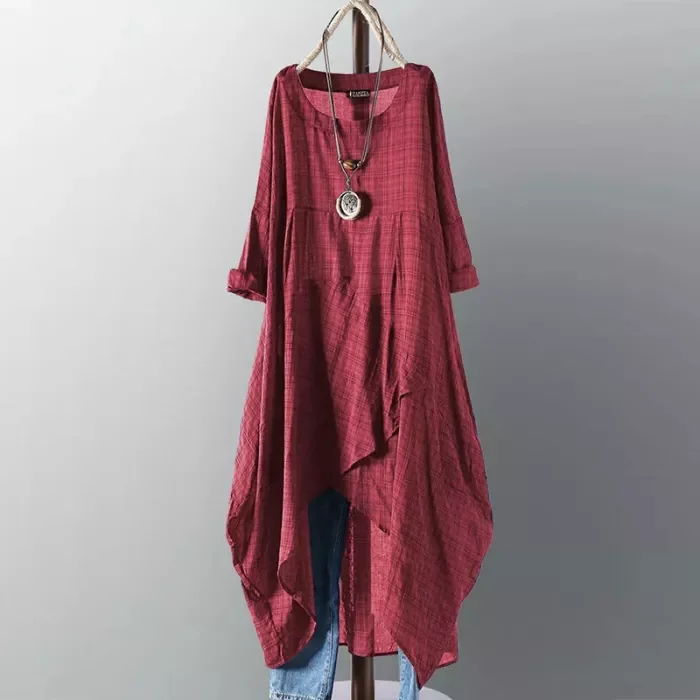 Fashion Irregular Long Sleeve O Neck  Casual Dress