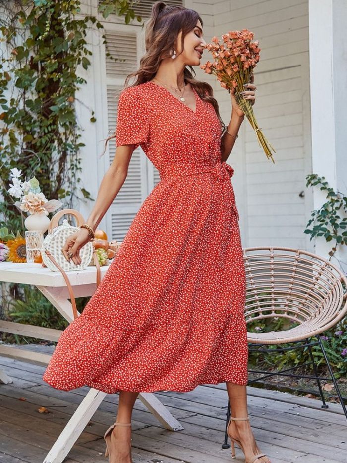 Vintage Dot Print Casual Ruffles Dress