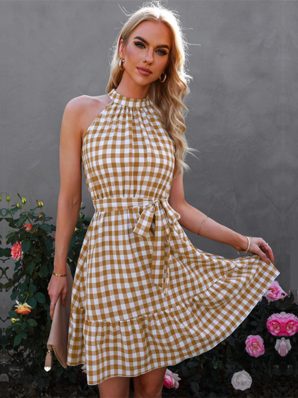 Vintage Boho Sexy Casual Plaid Mini Dress