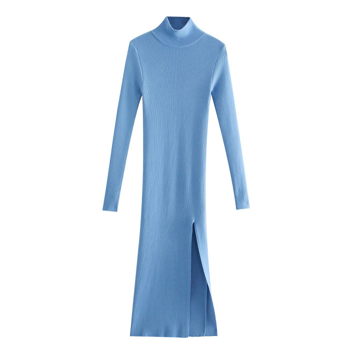 Long Sleeve Turtleneck Elastic Midi Sweater Dress
