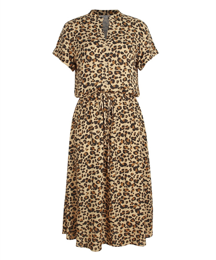 Leopard Print Casual Midi Dress