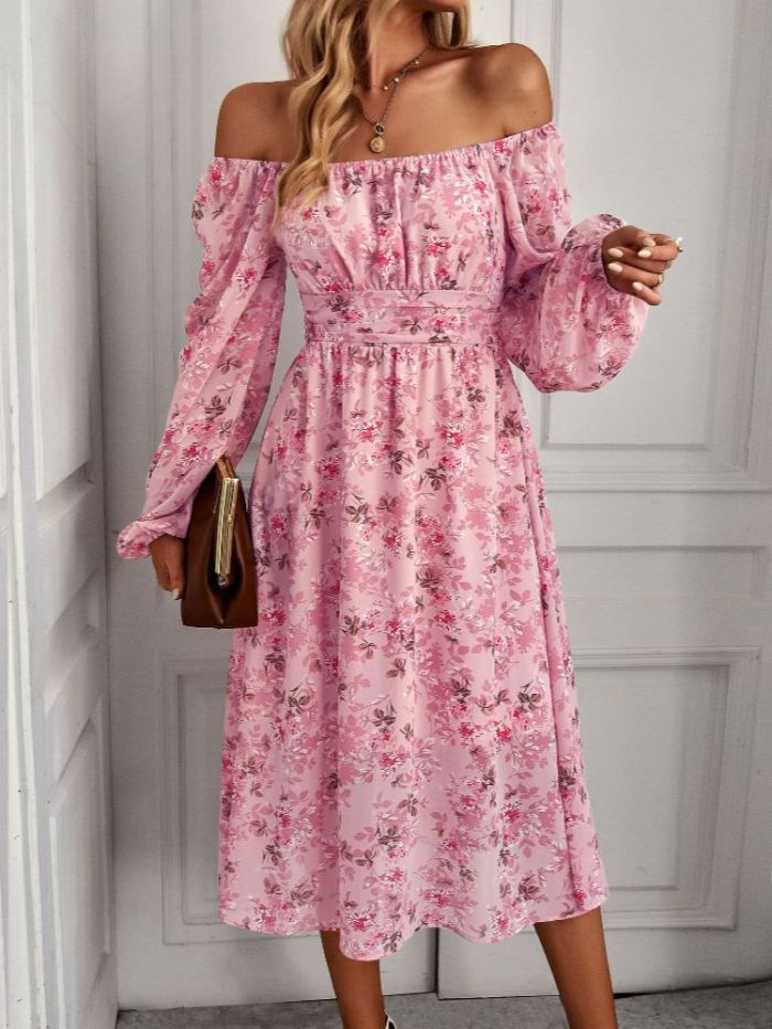 Bohemia Floral Print Casual Square Collar Midi Dress