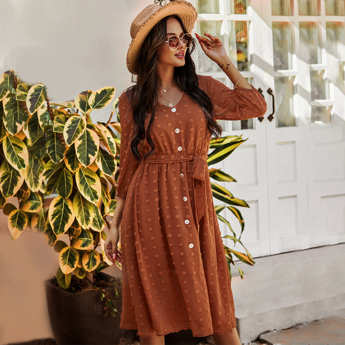 Vintage Jacquard Lace Casual High Waist Dress