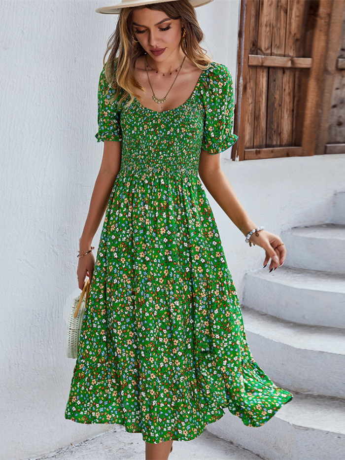 Sexy Vintage Floral Print Boho Casual Midi Dress