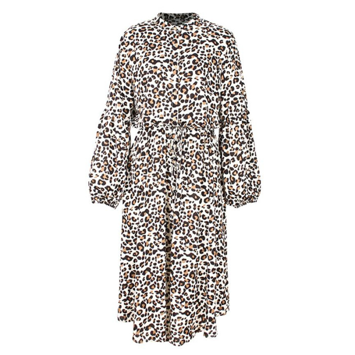 Leopard Print Casual Long Sleeve Loose Dress