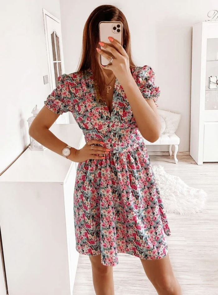 Fashion Floral Print Casual Boho Mini Dress