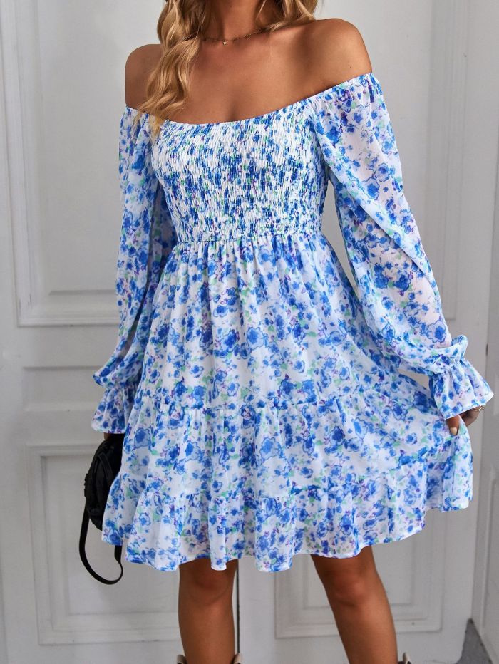 Vintage Floral Print Ruffles Casual Mini Dress