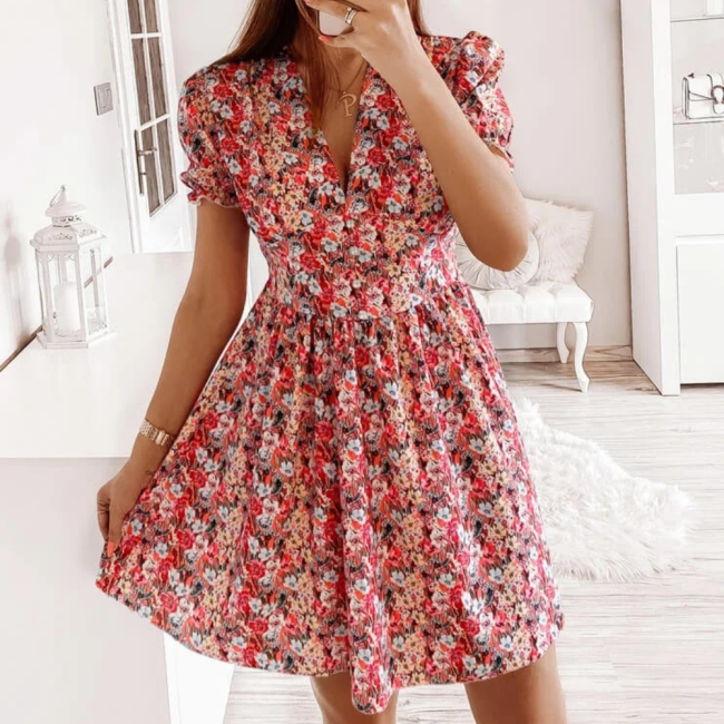 Fashion Floral Print Casual Boho Mini Dress