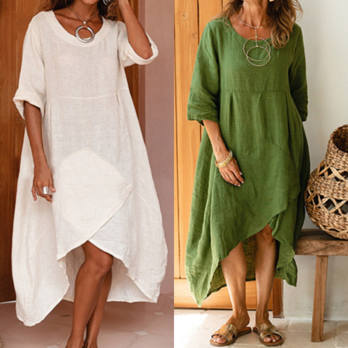 Fashion O Neck Casual Loose Half Sleeve Irregular Dress