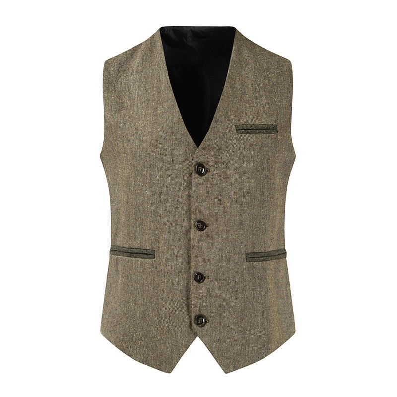 Men's Solid Color V-neck Single-breasted Color-block Oblique Hem Suit Vests