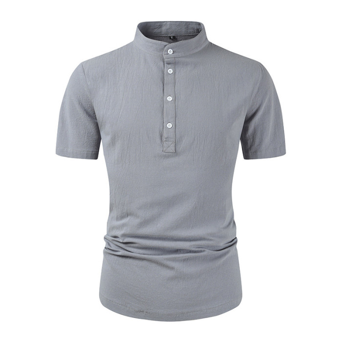 Mens Fashion Linen Casual Short Sleeve Button Solid Loose T-Shirts