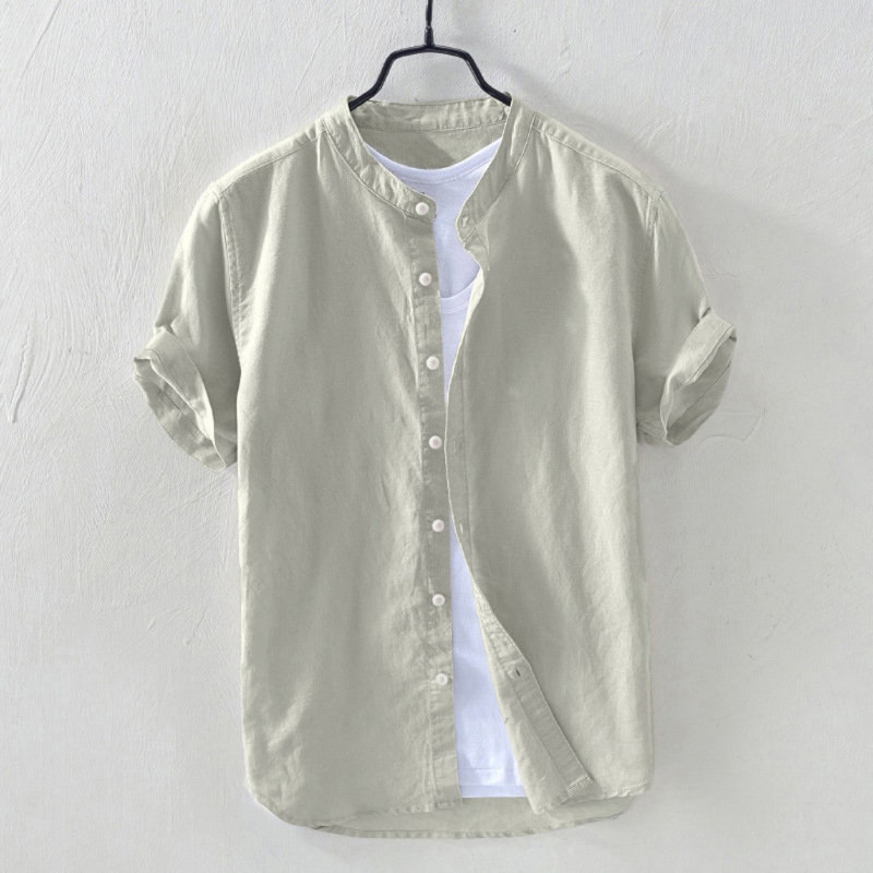 Men's Loose Cotton Linen Pocket Solid Color Vintage Shirt Top